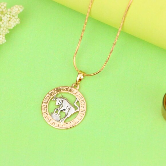 "Rose Gold Taurus Zodiac Pendant with Bull Motif and Symbol Ring, XPPT1446 - Picture 3 of 12